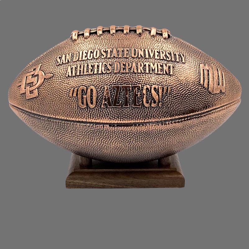 bronze plated NFL football award with custom embossed content