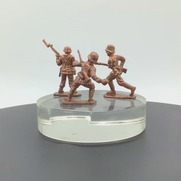 Bronze Plated WWII Plastic Toy Soldiers- 3 Collectible Pieces 1 3/4 T